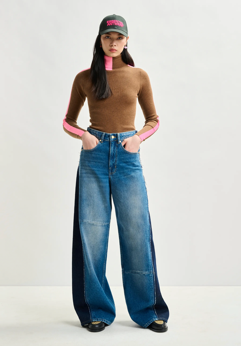 Essentiel Wide Leg Contrast Panel Jeans