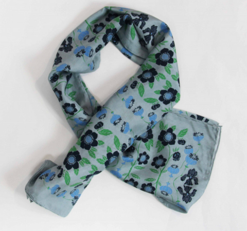 Les Belles Vagabondes Floral Silk Square - Blue