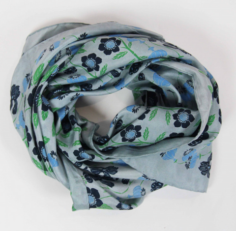 Les Belles Vagabondes Floral Silk Square - Blue
