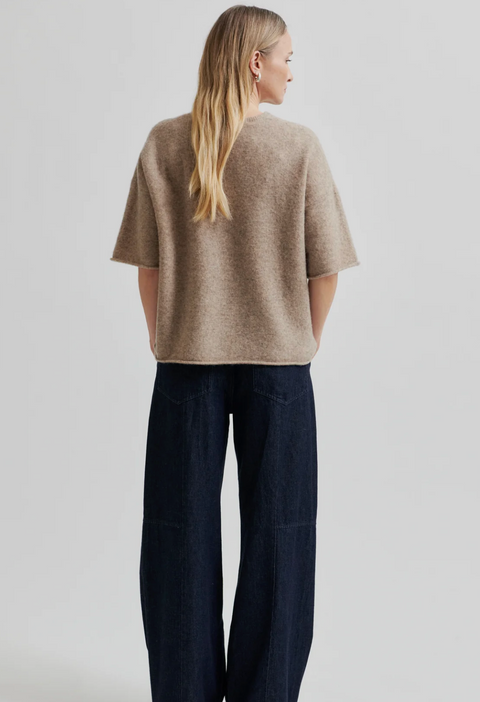 Second Female Selana Short Sleeve Knit - Camel Melange