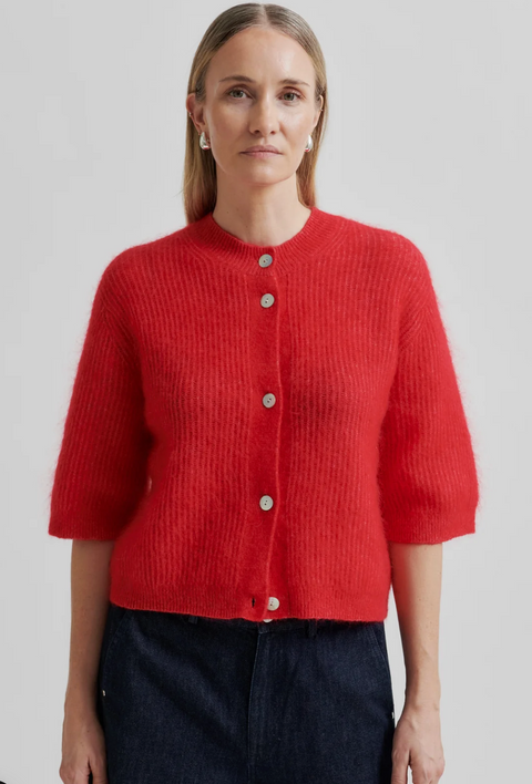 Second Female Andrea Rib Knit Cardigan - Goji Berry