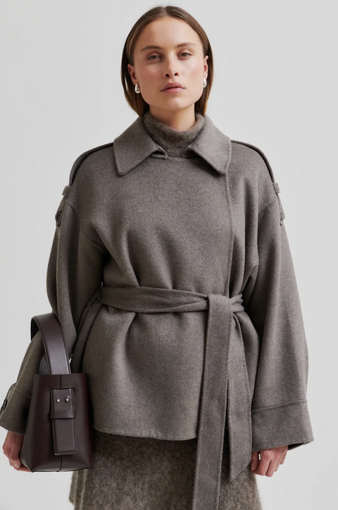 Second Female Walance Belted Jacket - Brown Melange