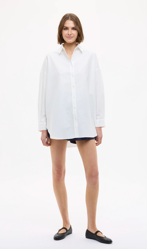 LMND Mara Oversized Long Sleeve Shirt - White