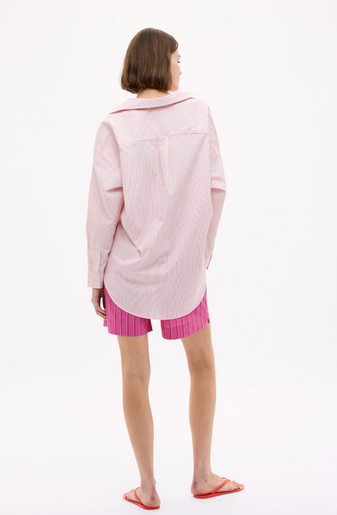 LMND Mara Oversized Long Sleeve Shirt Stripe - Primrose Pink/Natural/True Red