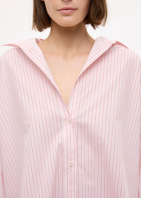 LMND Mara Oversized Long Sleeve Shirt Stripe - Primrose Pink/Natural/True Red