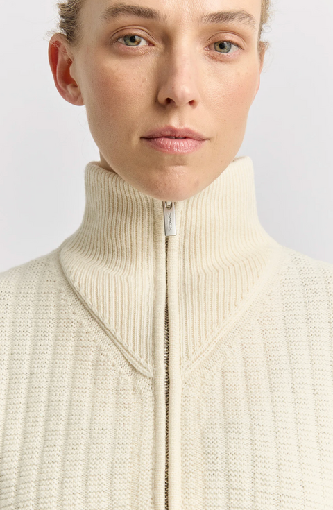 Toorallie Grid Knit Zip Through Cardigan - Ivory