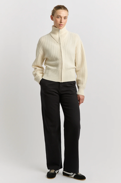 Toorallie Grid Knit Zip Through Cardigan - Ivory