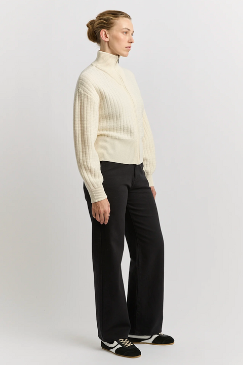 Toorallie Grid Knit Zip Through Cardigan - Ivory