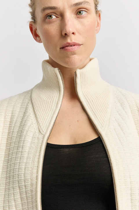 Toorallie Grid Knit Zip Through Cardigan - Ivory