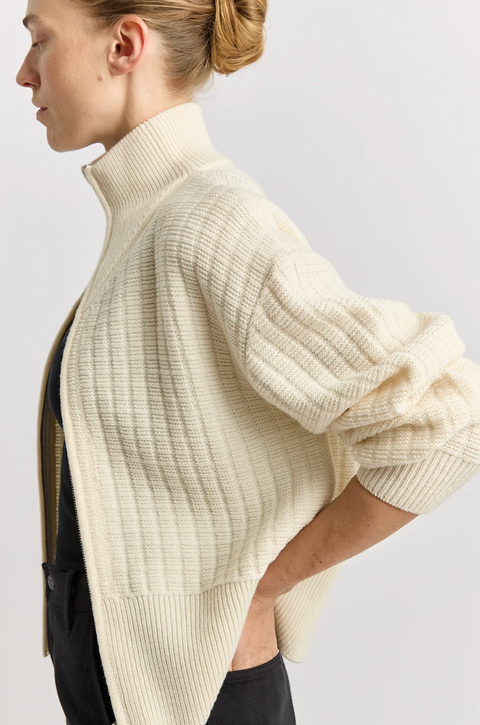 Toorallie Grid Knit Zip Through Cardigan - Ivory