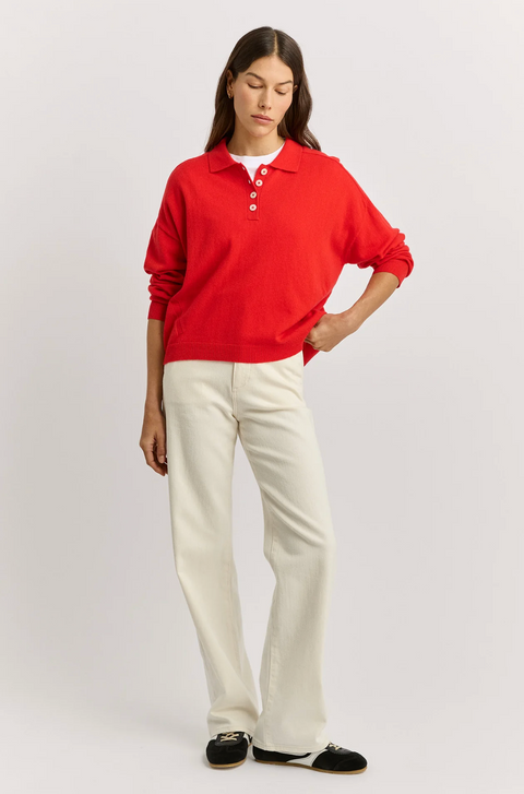 Toorallie Fine Jersey Polo Neck Jumper - Poppy