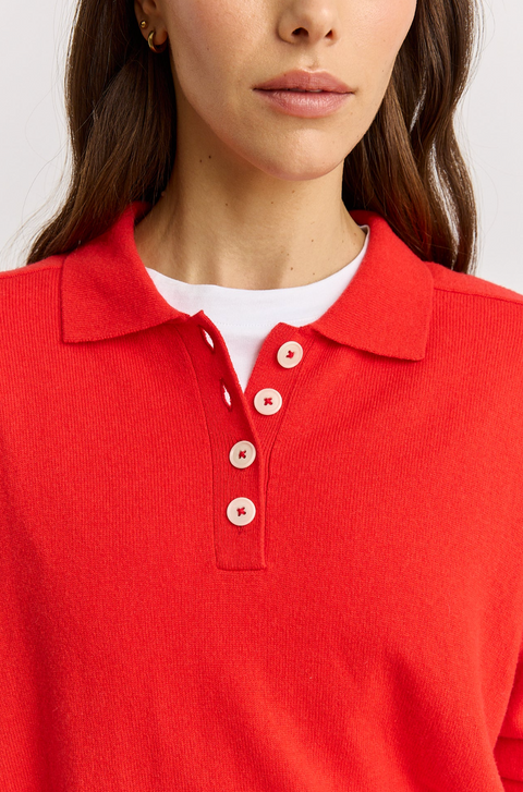 Toorallie Fine Jersey Polo Neck Jumper - Poppy