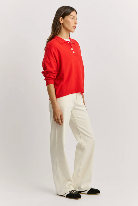 Toorallie Fine Jersey Polo Neck Jumper - Poppy