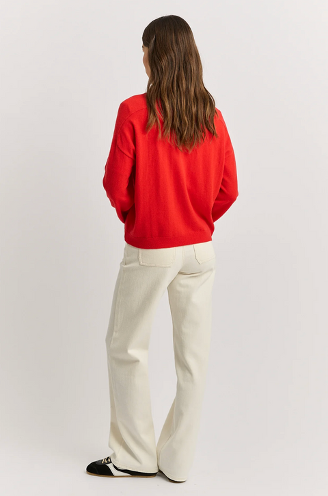 Toorallie Fine Jersey Polo Neck Jumper - Poppy