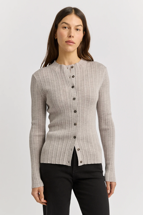 Toorallie Variegated Rib Cardigan - Light Oat