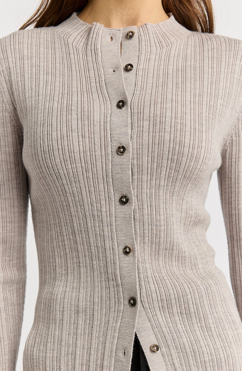 Toorallie Variegated Rib Cardigan - Light Oat