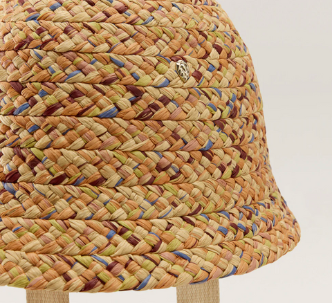 Helen Kaminski Passara Raffia Braid Cloche - Salmon Multi/Cream