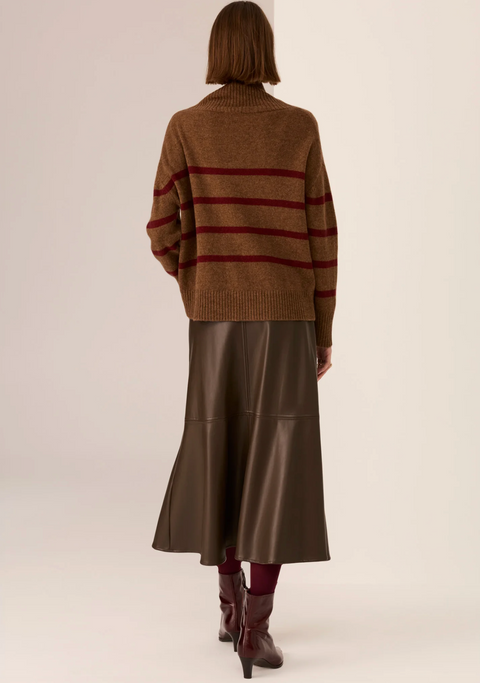 POL Clothing Astor Stripe Knit - Toffee/Wine