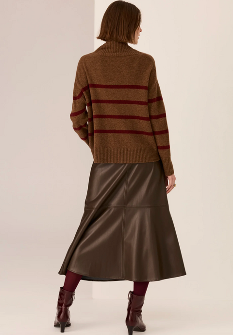 POL Clothing Astor Stripe Knit - Toffee/Wine