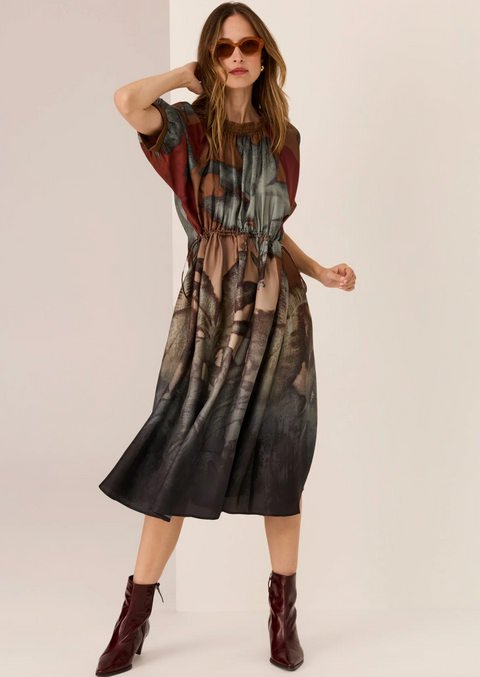 POL Clothing Palisades Silk Drawcord Dress