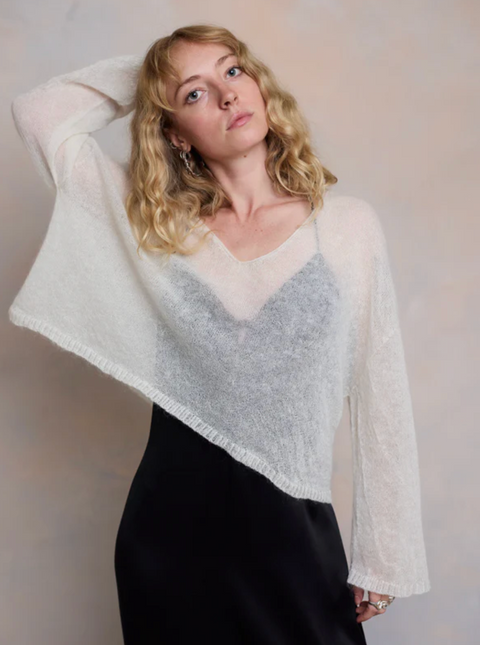 Luna Gallery Mohair Crop V Neck Sweater - Froth