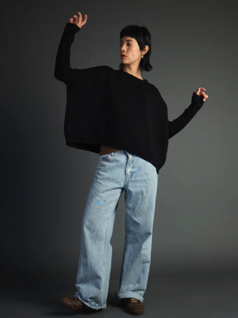 Luna Gallery Merino Wool Rib Sleeve Jumper - Black