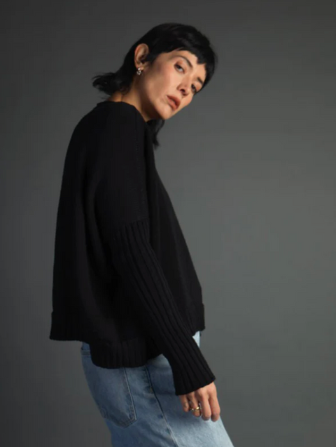 Luna Gallery Merino Wool Rib Sleeve Jumper - Black