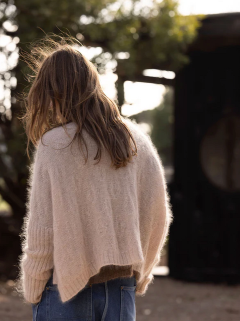 Luna Gallery Mohair Wool Diamond Crop Cardigan - Biscotti