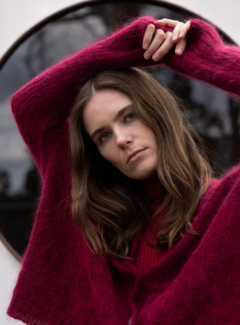 Luna Gallery Mohair Wool Diamond Crop Cardigan - Raspberry