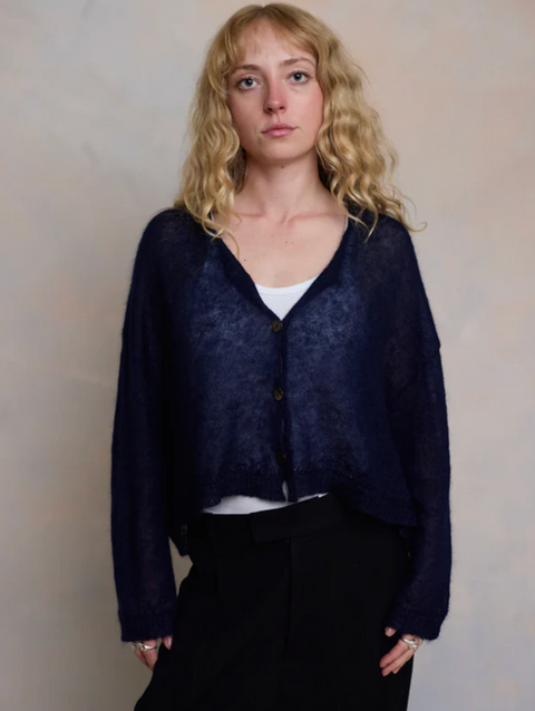 Luna Gallery Mohair Sheer Crop Cardigan - Navy
