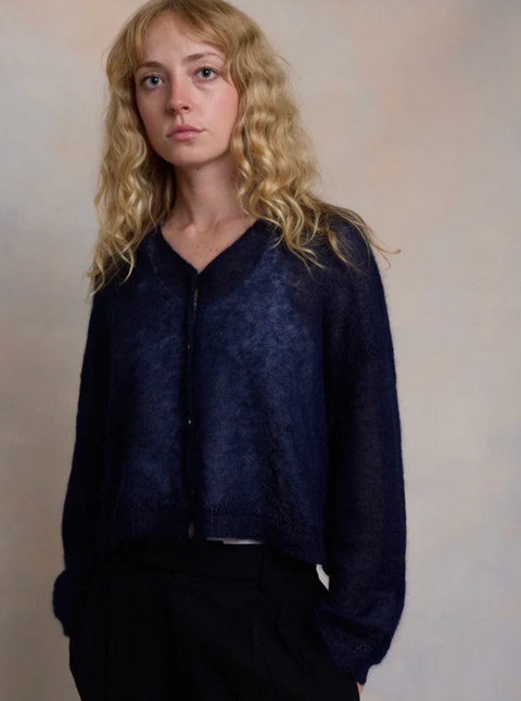 Luna Gallery Mohair Sheer Crop Cardigan - Navy