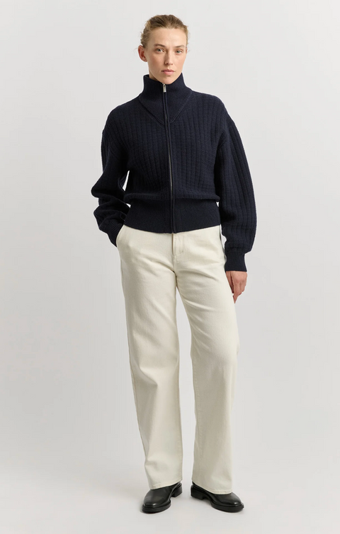 Toorallie Grid Knit Zip Through Cardigan - French Navy