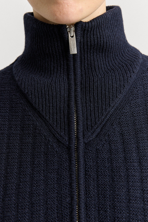 Toorallie Grid Knit Zip Through Cardigan - French Navy