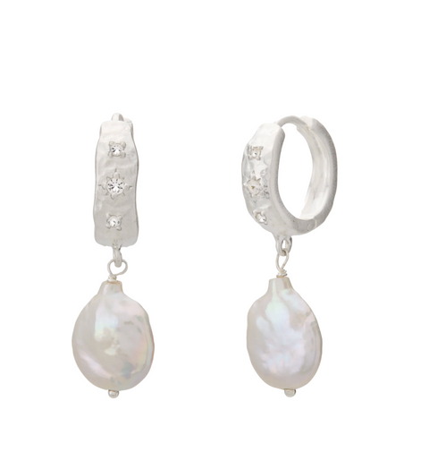 Murkani Cosmic Love Medium Earring With Pearl - Silver