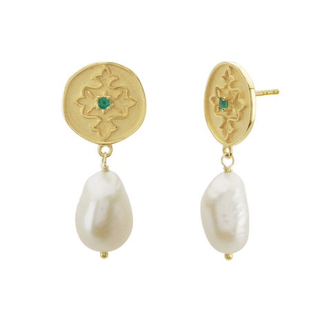 Murkani Green Onyx & Pearl Earrings