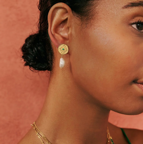 Murkani Green Onyx & Pearl Earrings