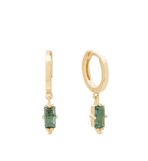 Murkani Gold Huggies with Hanging Green Quartz Baguette