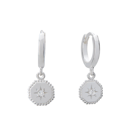 Murkani Octagonal Drop Huggies - Silver