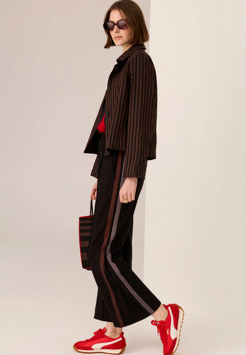 POL Clothing Cassidy Track Pant - Black/Choc/Charcoal