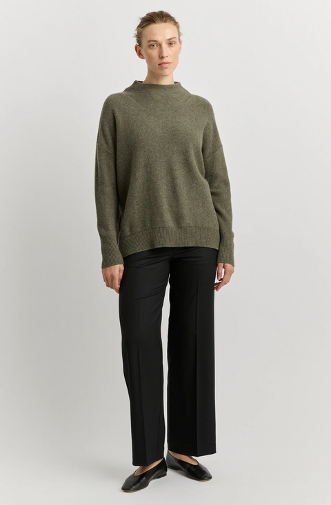 Toorallie Drop Shoulder Mock Neck Jumper - Kale