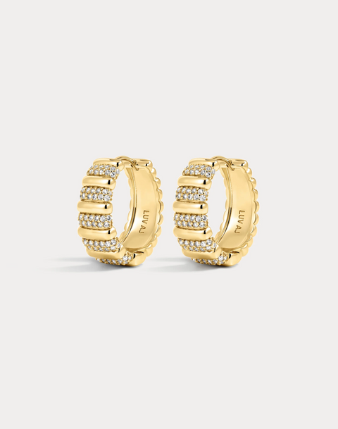 Luv AJ Pave Marbella Ridged Hoops - Gold
