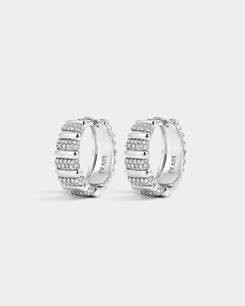 Luv AJ Pave Marbella Ridged Hoops - Silver
