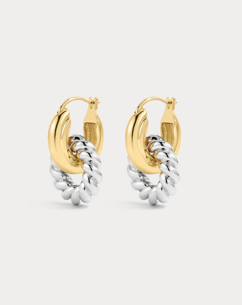 Luv AJ Two Tone Rope Interlock Hoops - Gold