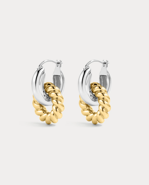 Luv AJ Two Tone Rope Interlock Hoops - Silver