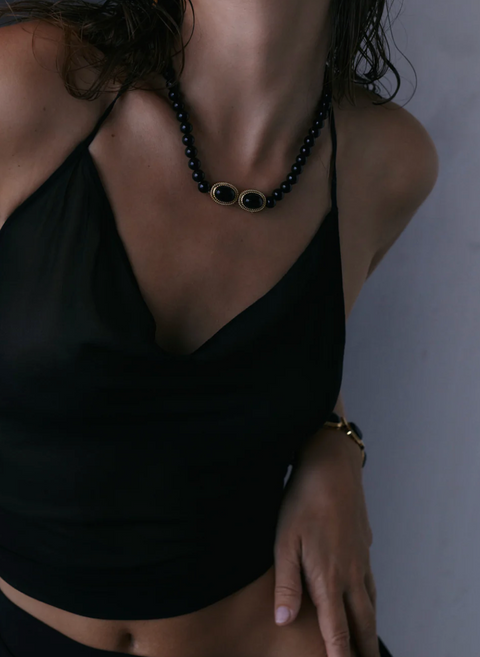 Luv AJ Midnight Mesa Beaded Necklace - Gold