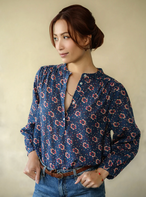 Marie Louise De Monterey Persian Blouse - Navy