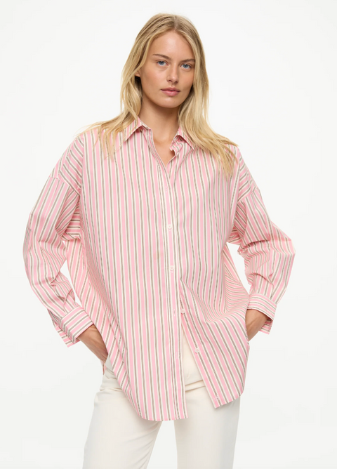LMND Mara Oversized Long Sleeve Stripe Shirt - Musk/Cocoa/Off White