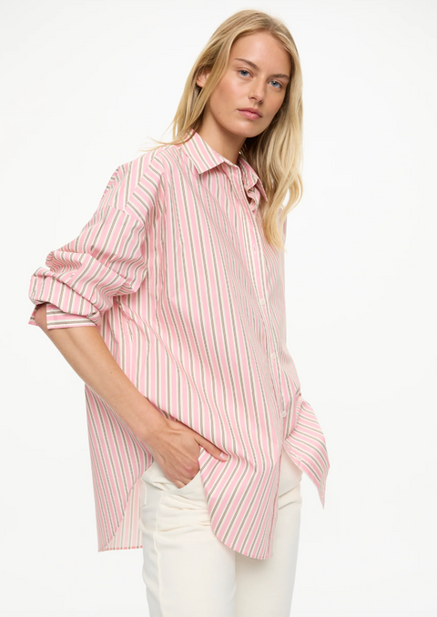 LMND Mara Oversized Long Sleeve Stripe Shirt - Musk/Cocoa/Off White
