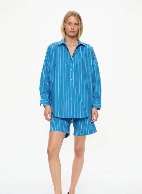 LMND Mara Oversized Long Sleeve Stripe Shirt - Tutti Frutti/Ink Blue
