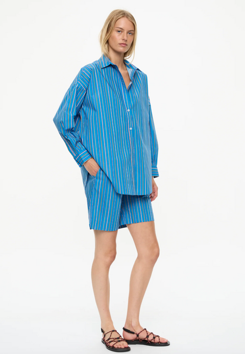 LMND Mara Oversized Long Sleeve Stripe Shirt - Tutti Frutti/Ink Blue